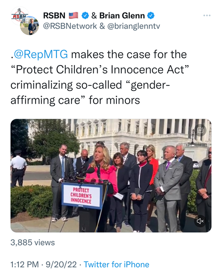 @RepMTG makes the case for the “Protect Children’s Innocence Act” criminalizing so-called “gender-affirming care” for minors